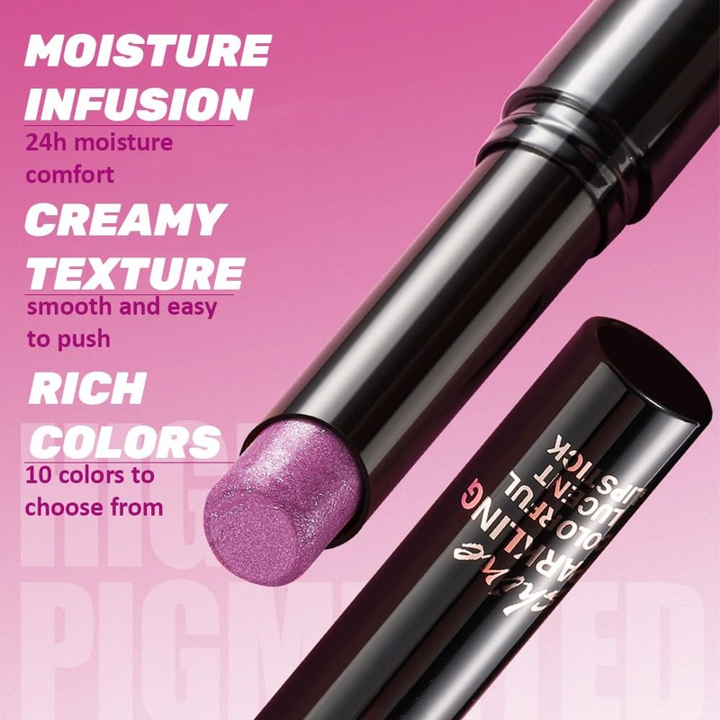 Purple Metallic Lipstick for Women,Lightweight Comfortable Non-Drying Shimmer Frosted Lipstick,Glitter