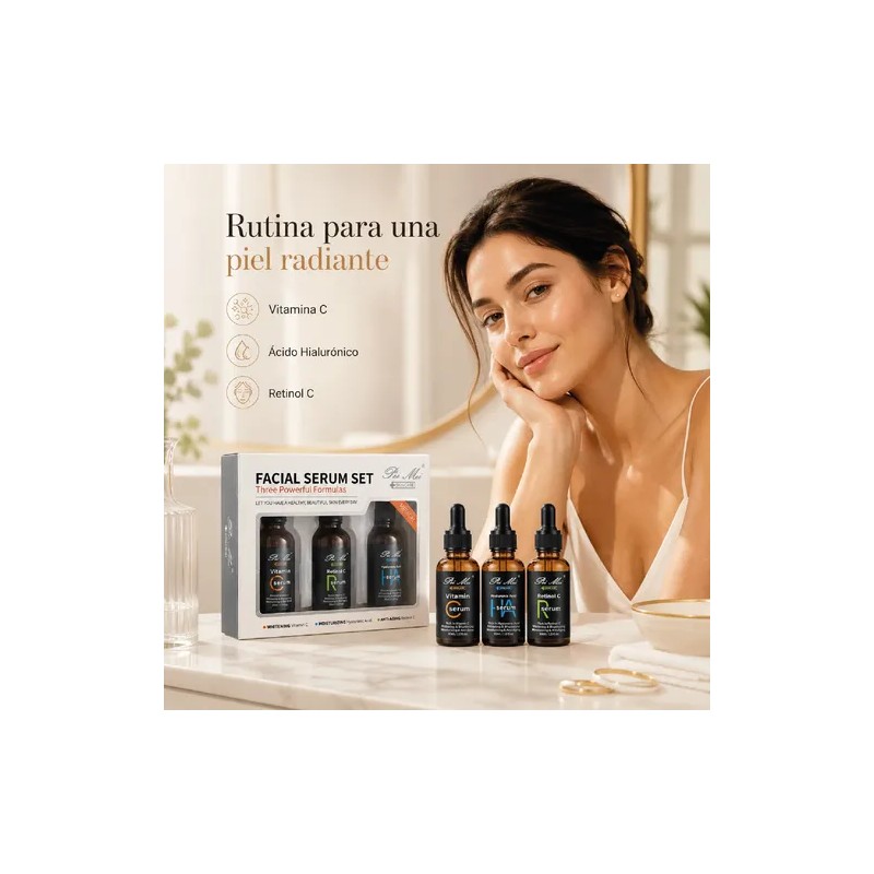 Suero Facial Vitamina C, Retinol, Ácido Hialurónico Set 3pz Vitamin