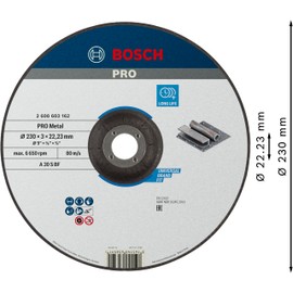 Bosch Professional 1x Standard for Metal Cutting Disc (for Metal, Ø 230 x 3 x 22,23 mm, Depressed Centre, Accessory Angle Grinder)