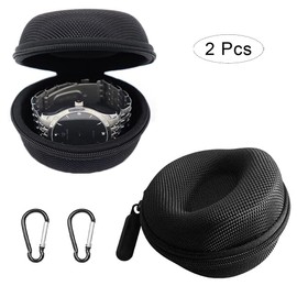 Bhina 2 pieces portable watch box, travel watch case, round watch case, single watch box, single watch box, with carabiner and sponge, suitable for all types of mechanical watches, smartwatches