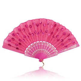 lvzhen Hand Fan Folding, Lace Spanish Fan Peacock Pattern Folding Fan Plastic Handheld Fan for Women Suitable for Wedding Engagement Dancing Birthday Party Cosplay (Rose Red)