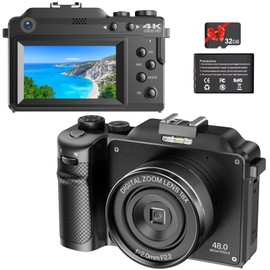 Vmotal Digital Camera 4K, UHD 48MP Photo 4K Video Recorder, Dual Lens Camera, 18x Digital Zoom, Autofocus Camera for Photography, With Wifi & 32GB SD Card, Vlogging Camera for YouTube