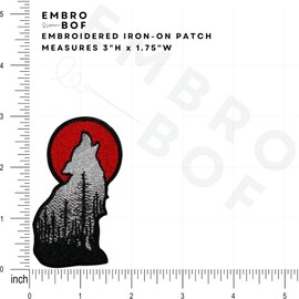 EMBRO BOF Red Moon Howling Wolf Patch – 3 inches, Cool Colorful Wolf Iron On Patch – Embroidered Lonewolf Patches for Jackets