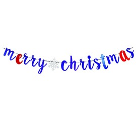 Merry Christmas Banner Celebration Christmas Sign， Hanging Home Decorations for Christmas Party Supplies(blue&red)