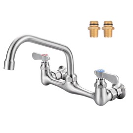 iVIGA [New Upgrade] Brushed Nickel Commercial Sink Faucet with 8” Swivel Spout, 8" Center Wall Mount Kitchen Faucet, Dual Handles Brass Utility Sink Faucet for Laundry Room Restaurant Compartment Sink