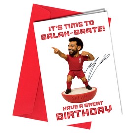 Mo Salah Liverpool Autograph Birthday Card Signed A5 “It's Time To Salah-brate!” - Football Fan Digitally Illustrated Printed on 350gm thick card No1861