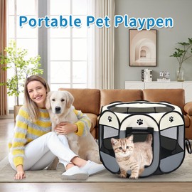 Perky Bliss Dog Play Pen Portable Cat House Easy Assemble Pet Indoor/Outdoor Security Cage Grey-L