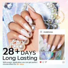 modelones Chrome Nail Powder 4Pcs Pearl Chrome Powder for Nail Magic White Glazed donut Chrome Nail Powder Mirror Effect Holographic Aurora Iridescent Pearlescent Manicure 4 Colors 1g or 0.5g/Jar