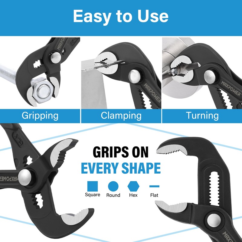 MAXPOWER 7" 10" 12" Water Pump Pliers Set, Quick Adjustment