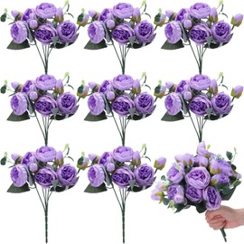 Yunsailing 8 Paquetes Flores de Peonía Artificiales Flores Falsas Ramo de Peonías de Seda Decoración de Puerta Mesa Hogar Boda Vintage Ramo de Rosas Reutilizable para San Valentín (Morado, Peonía)