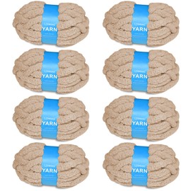 Chunky Yarn for Hand Knitting and Blankets – Super Soft Jumbo Chenille Yarn Pack for Crocheting, Bulky DIY Projects, 8 Skeins(Khaki)