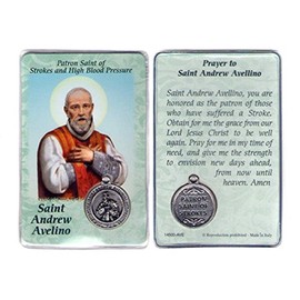 St. Andrew Avelino Gebetskarte, Heilige Karte, Patronage Patron Strokes Blutdruck mit Medaille