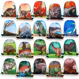 Weewooday 20 Pcs Dinosaur Party Favors Bags Dinosaur Drawstring Gift Bag Dinosaur Party Supplies Bags Dino Backpack Treat Bag for Kids Birthday Candy and Snacks School Travel Storage Bag()