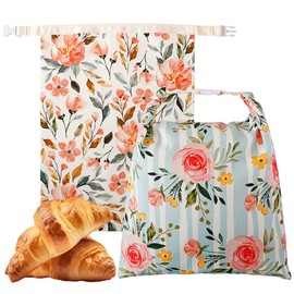 Augine Beeswax Bread Bag, 2 Pack Sourdough Bread Bags, Reusable Bread Bags for Homemade Bread, Organic Cotton Beeswax Sourdough Bags, Wildwood Bloom Series