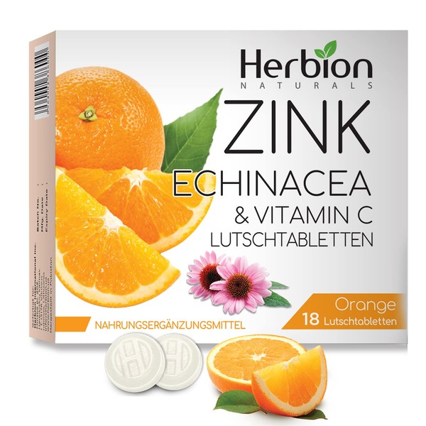 Herbion Naturals Zinc, Echinacea & Vitamin C Lozenges with Natural Orange Flavor, 18 CT, Dietary Supplement, Supports Immune System, for Adults and Children 5+