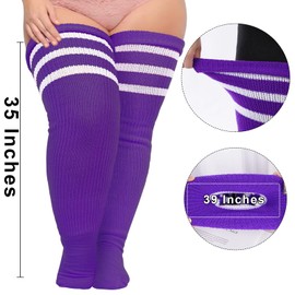 Plus Size Womens Thigh High Socks for Thick Thighs- Extra Long Striped Thick Over the Knee Socks- Leg Warmer Boot Socks