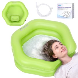 Inflatable Shampoo Basin for Bedridden, Elderly & Disabled - Petal-Shape Large Size, 360° Neck Support, Central Drain Hole with Pull Ring | Leak-Proof PVC Portable Hair Washing Bowl (Green)