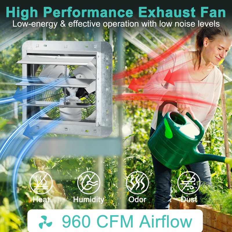 Hipoilk 12 Inch Shutter Exhaust Fan with Thermostat and Speed
