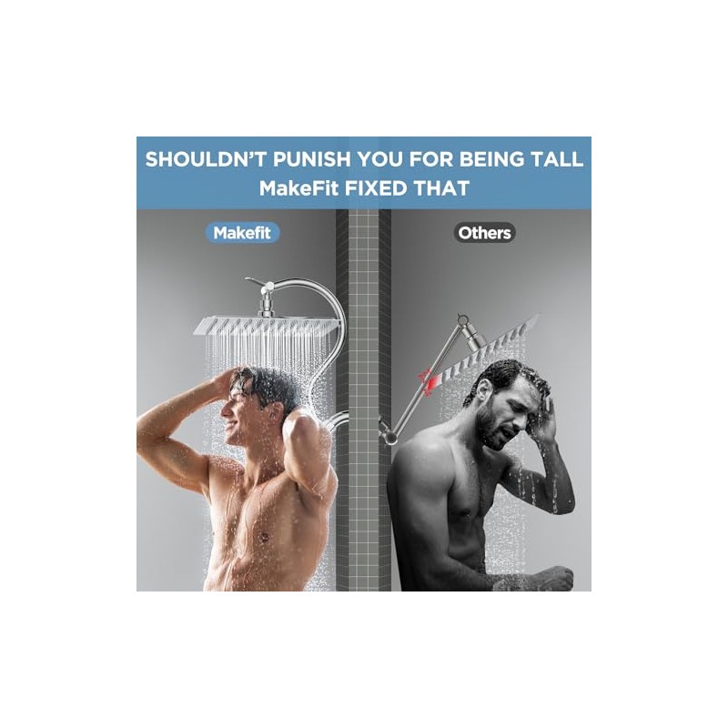 All Metal Dual Shower Heads Combo with Curved Extension Arm,