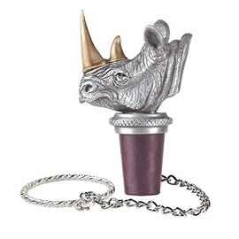 Rhinocerous Bottle Stopper with Brass Horns | Bottle Topper for Wine, Liquor | Expertly Crafted Pewter Reusable Wine Cork
