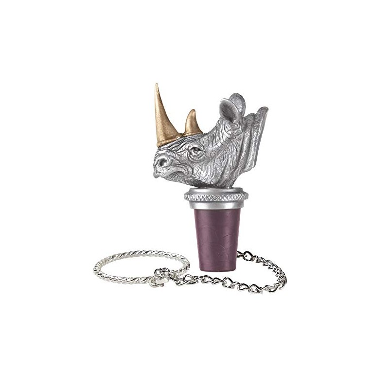 Rhinocerous Bottle Stopper with Brass Horns | Bottle Topper for