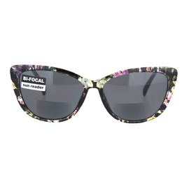 SA106 Womens Bi-focal Gothic Cat Eye Reading Glasses Reader Lens Sunglasses Flower +1.25