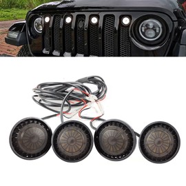 UWDESY 4Pcs LED Grille Light Kits Waterproof White LED Front Grille Lamp for 2018-2021 Wrangler JL JLU Original Grille with W/Fuse Adapter