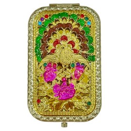ZHU YU CHUN 1PC Vintage Peacock Spreads Tail with Purple Flower Pattern Cosmetic Makeup Pocket Purse Magnification Jewel Mirror （Rectangle）
