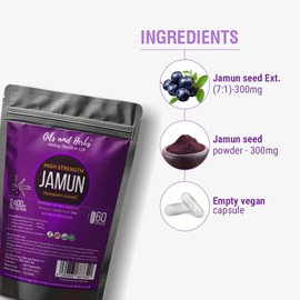 High Strength Jamun (Indian BlackBerry) Capsules 2400MG- 60 caps- No Fillers or Binders - 100% Natural and Gluten Free Vegan Made in UK Prepared by Phd Scientist