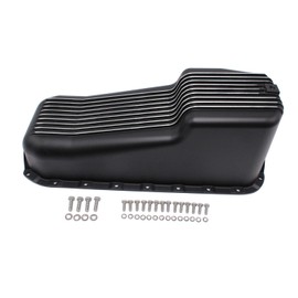 1 Set SHLPDFM Oil Pan Powder Coated Balck Aluminum Finned Oil Pan Kit Bolts Plugs Fits for 1958-1979 SBC Chevy 262, 267, 283, 305, 327, 350, 400 Engines