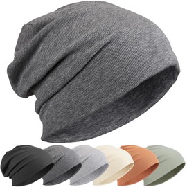 Slouchy Beanie for Women Men, Cotton Knit Winter Warm Beanies Hat, Windproof, Lightweight, Slouch Knitted Skull Cap Dark Grey
