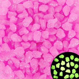200PC Glow in The Dark Stones Outdoor Decoration Glowing Rocks for Garden Luminous Pebbles for Fish Tank Yard Walkway Pathway Aquarium,Pink