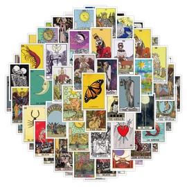 60Pcs Tarot Stickers, Tarot Myth Magic Astrology Divination Stickers for Laptop,Waterbottle,Skateboard Phone Aesthetic Future Love Fortune Waterproof Vinyl Sticker Decal for Teens Adults Girls