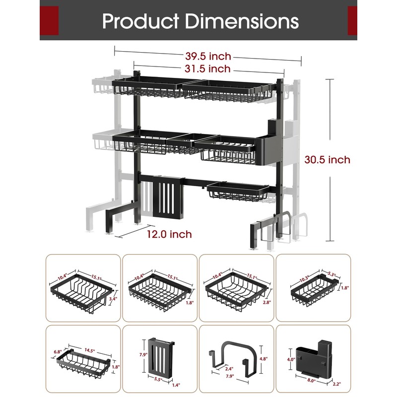 Sakugi Over The Sink Dish Drying Rack - Adjustable 3