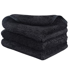 Sinland Microfiber Face Cloths For Bath Reusable Makeup Remover Cloth Ultra Soft and Absorbent Washcloths For Baby 12Inch x 12Inch (3pack, black)