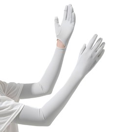 Antcher UV Sun Protection Gloves Sunscreen Long Driving Gloves Touchscreen Mittens Cooling Arm Sleeves for Golf Cycling Fishing Hiking Running (Gray)