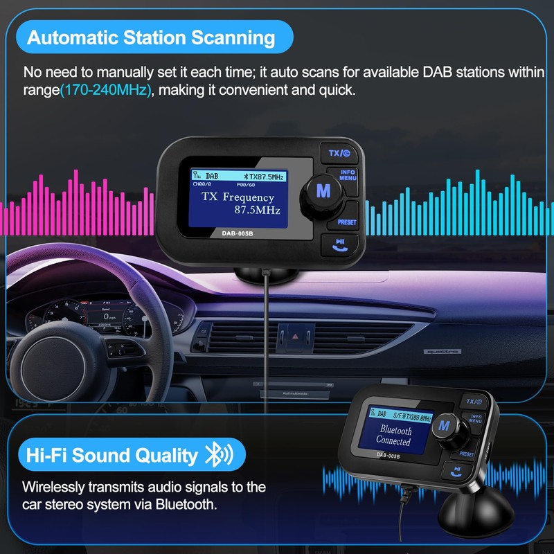DeeprBlu Car DAB/DAB+ Radio Adapter & Bluetooth FM Transmitter, Auto