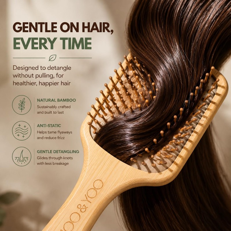 Moo & Yoo Bamboo Paddle Hair Brush | Gentle Detangling
