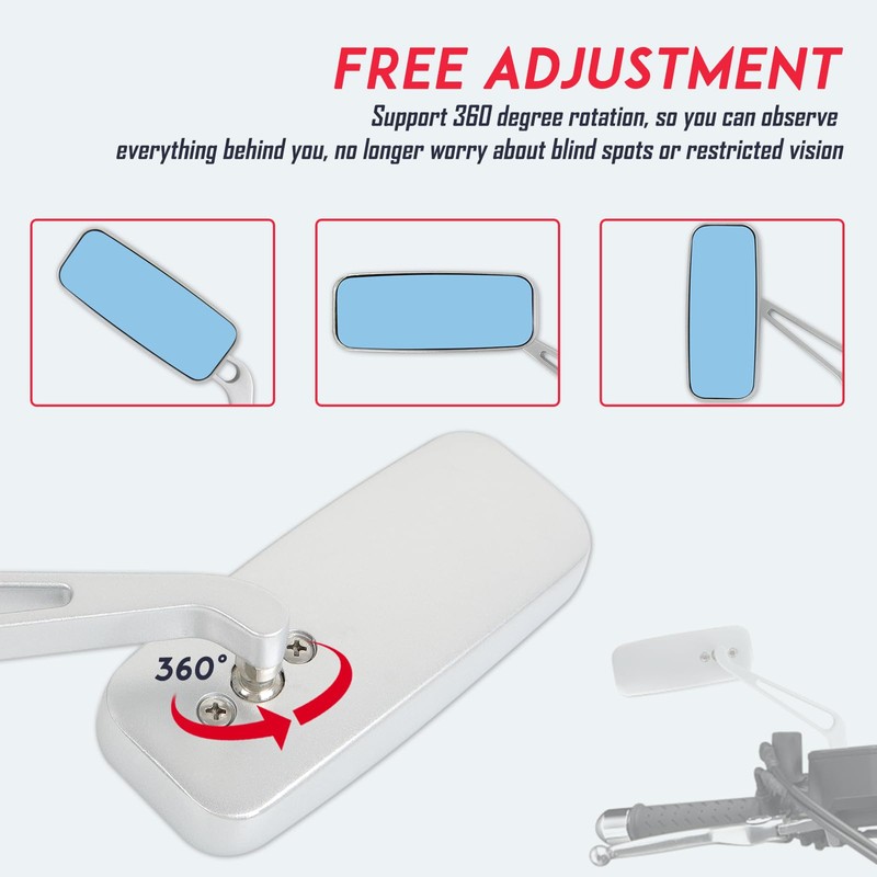 goodfitment - Sliver Rectangle Shape Motorcycle Mirrors,Upgrade Rearview Motorcycle Mirrors