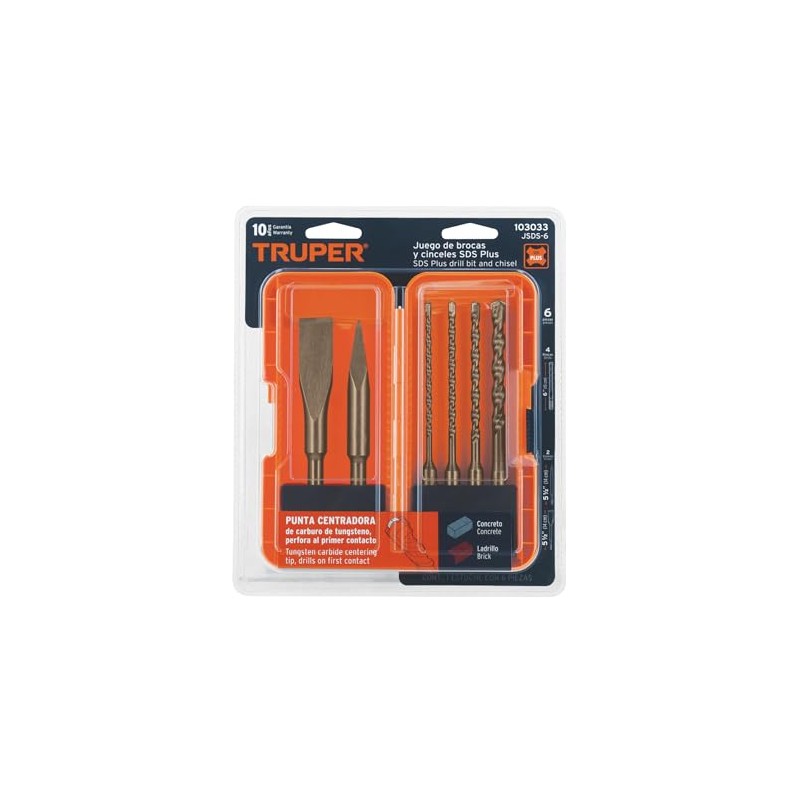Truper JSDS-6, Juego de 6 brocas y cinceles SDS plus