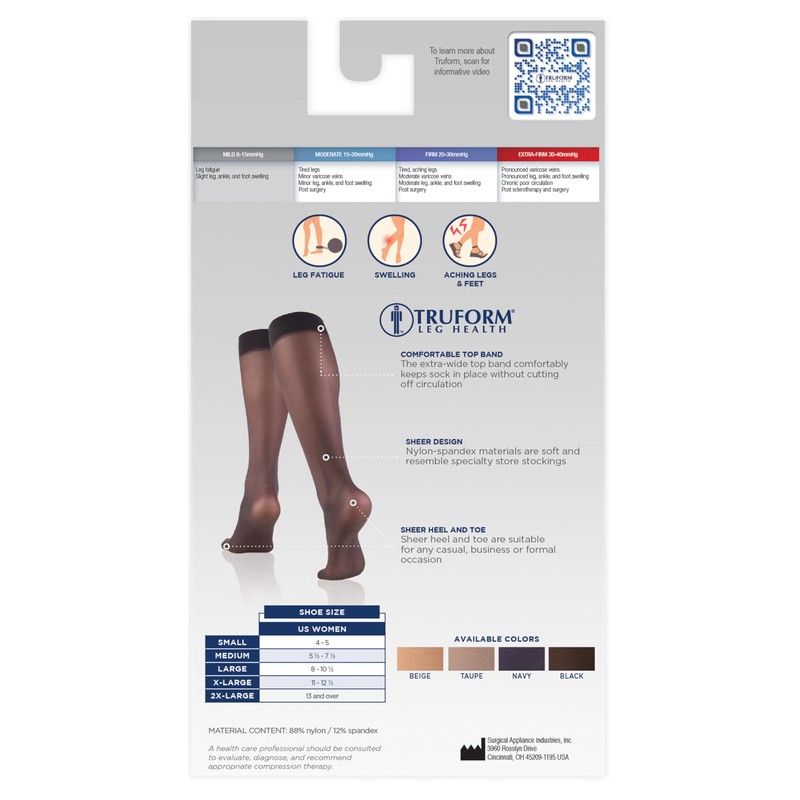 Truform Sheer Compression Stockings, 8-15 mmHg, Women's Knee High Length,