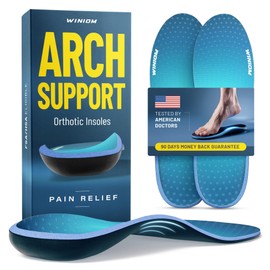 WINIOM Plantillas ortopédicas para fascitis plantar: soporte de arco, amortiguación, plantillas para hombre y mujer. Alivian el dolor de talón y pie, ideales para pies planos (azul océano, talla M 9-9