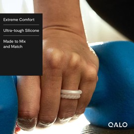 QALO Women's Rubber Silicone Ring, Classic Stackable Rubber Wedding Band, Breathable, Durable Engagement Silicone Ring, 3mm Wide 2mm Thick, Silver, Size 7