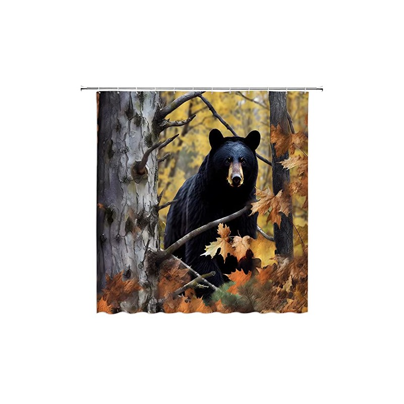 KDYDK Black Bear Shower Curtain Rustic Autumn Fall Forest Farmhouse