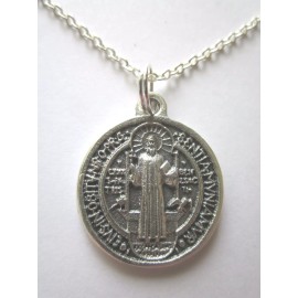 Ladies St Benedict Round Jubilee Medal 1" Italy Pendant Necklace 20" Chain
