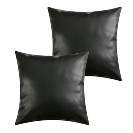 MUKA Faux Leather Cushion Covers, Set of 2, Black Cushion Covers, 45 x 45 cm, Cushion Cover for Sofa Beds, Couch