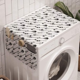 Lunarable Arrow Washing Machine Organizer, Themed Pattern with Monochromatic Feathered, Anti-Slip Fabric Cover for Washers and Dryers, 47" x 18.5", Grey Black