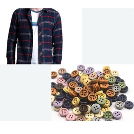 SUQ 100 Pieces Mixed Buttons, Colourful Buttons, 100 Pieces Buttons for Crafts/Sewing/Replacement, Round Wood Plastic, 10 mm 4-Hole Charming Flower Beads, for Christmas Crafts DIY Crafts Decoration
