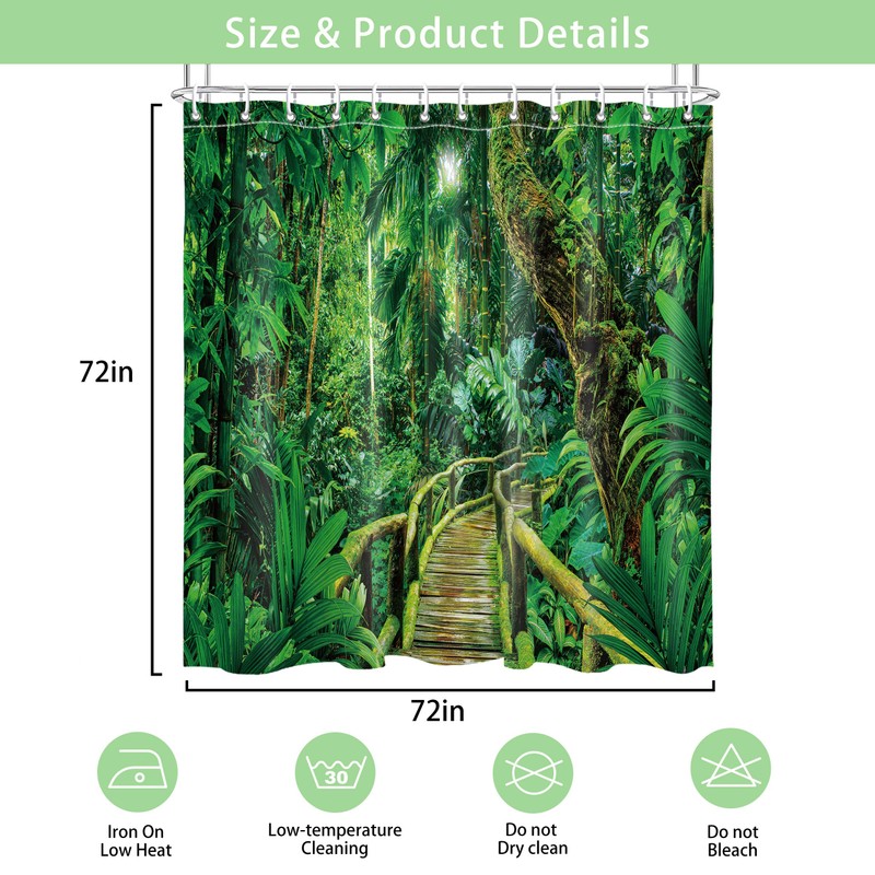 Nature Forest Wooden Bridge Shower Curtain 3D Rain Forest Scenic