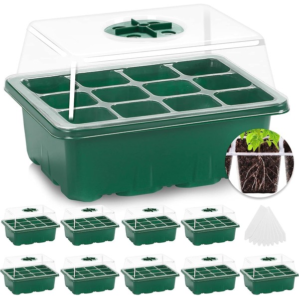 MIXC 10 Packs Seed Starter with Humidity Dome (120 Cells Total Tray) Growing Starting Seed Starting Trays Plant Starter and Base Mini Greenhouse Germination Kit